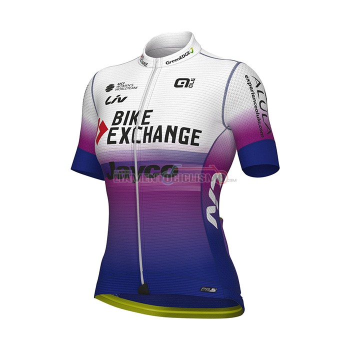 Abbigliamento Ciclismo Donne Bike Exchange Manica Corta 2022 Blu Viola